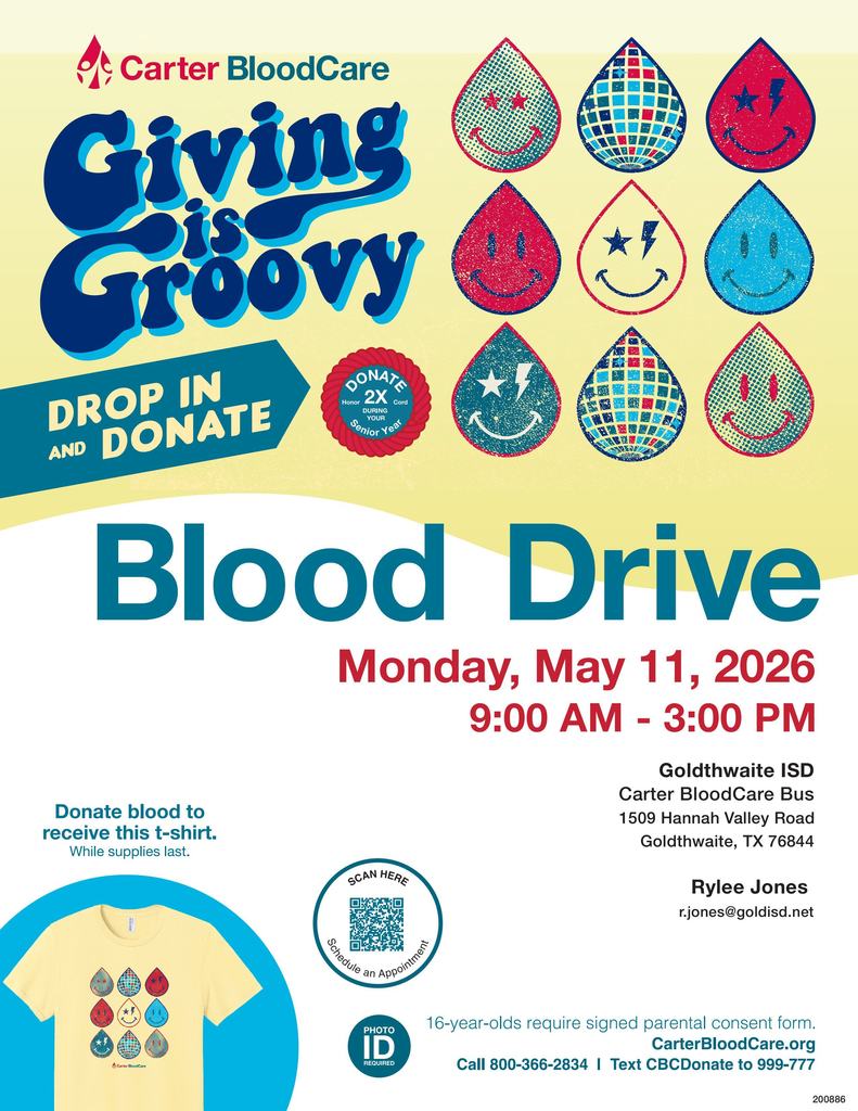 Blood Drive Monday, May 11th