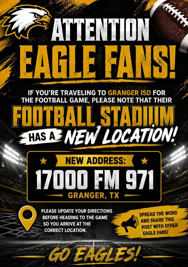 New address for Friday night football game.