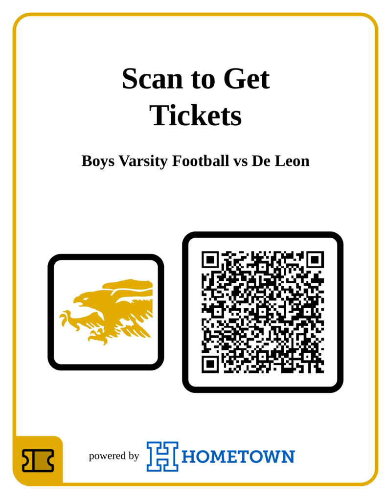 QR code to purchase tickets for the football game against DeLeon.