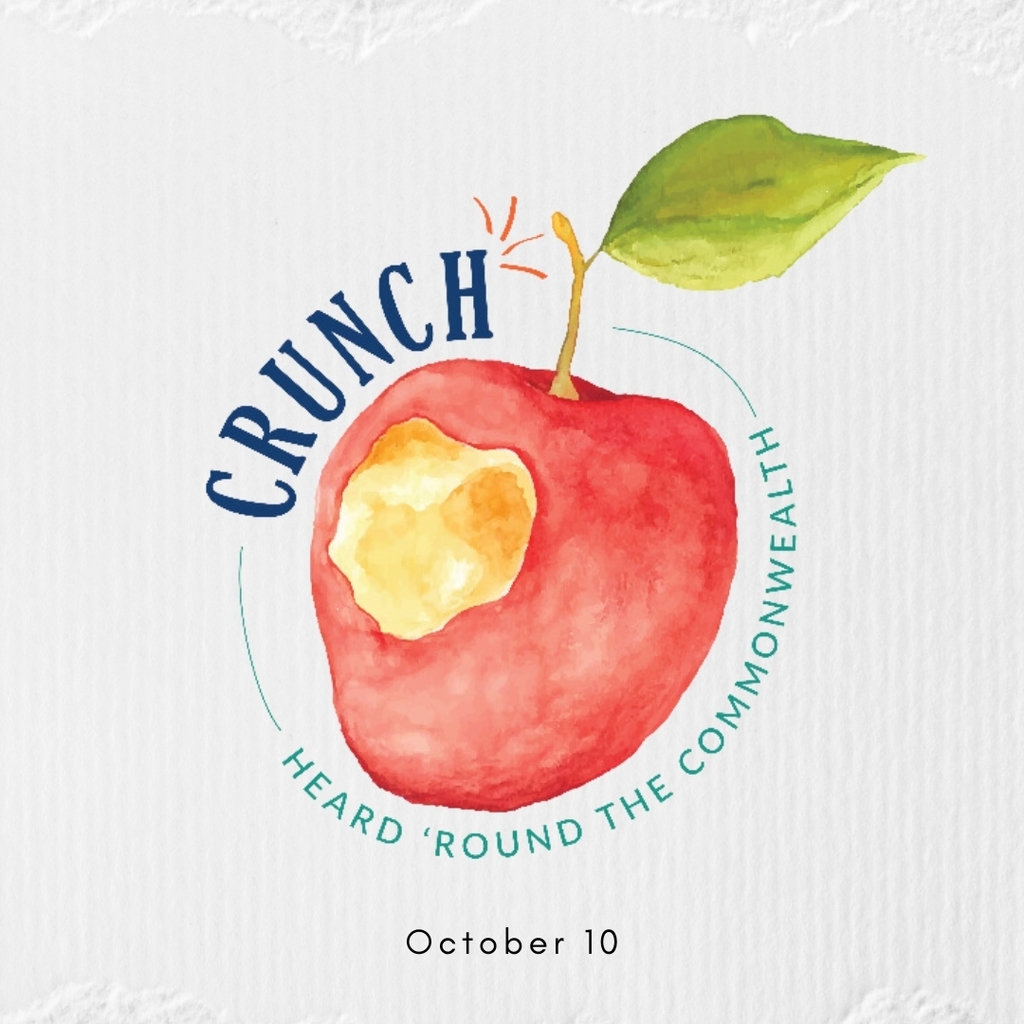 Picture of an apple with a bite out of it and the text, Crunch heard 'round the commonwealth October 10