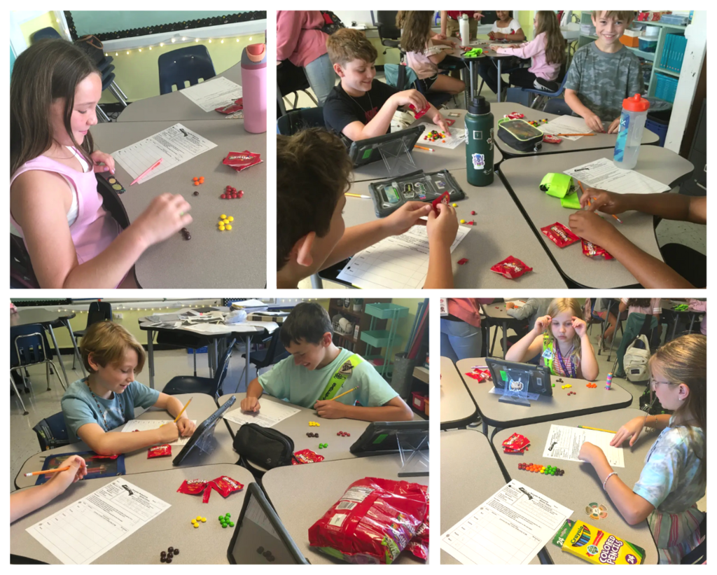 5th graders and skittle lab