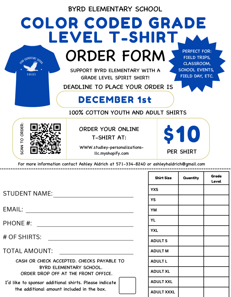 School tshirt order form.