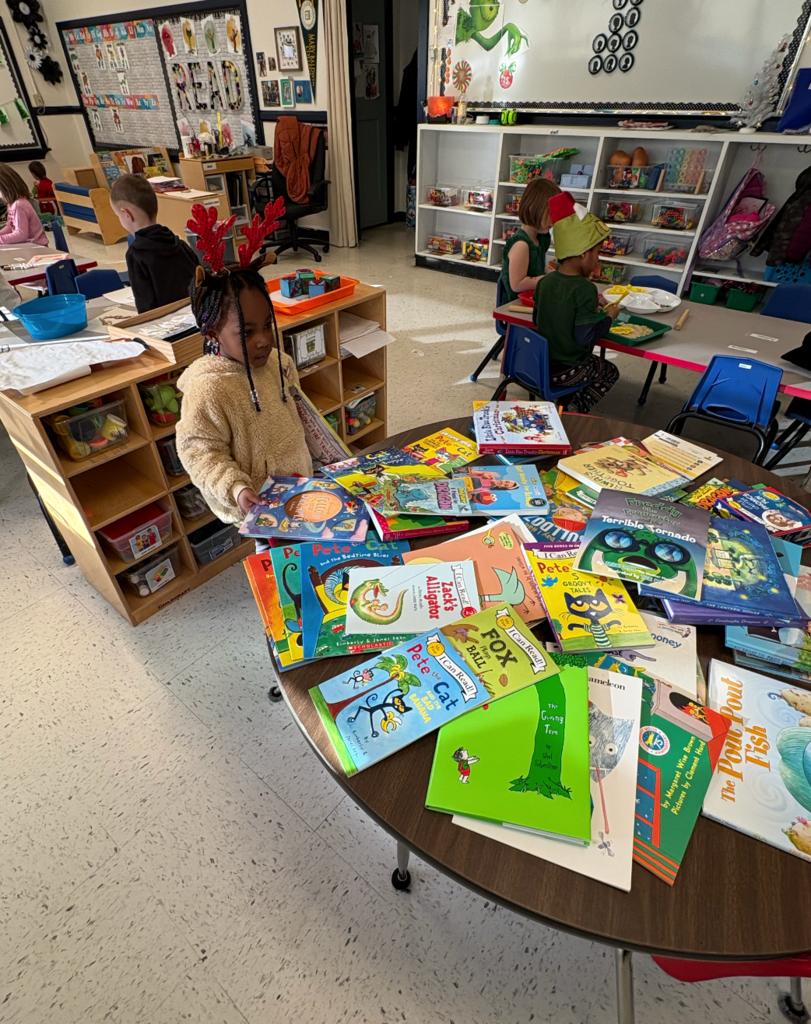 Students picking books