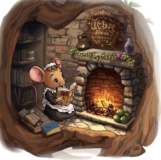 Mona Mouse reading a book