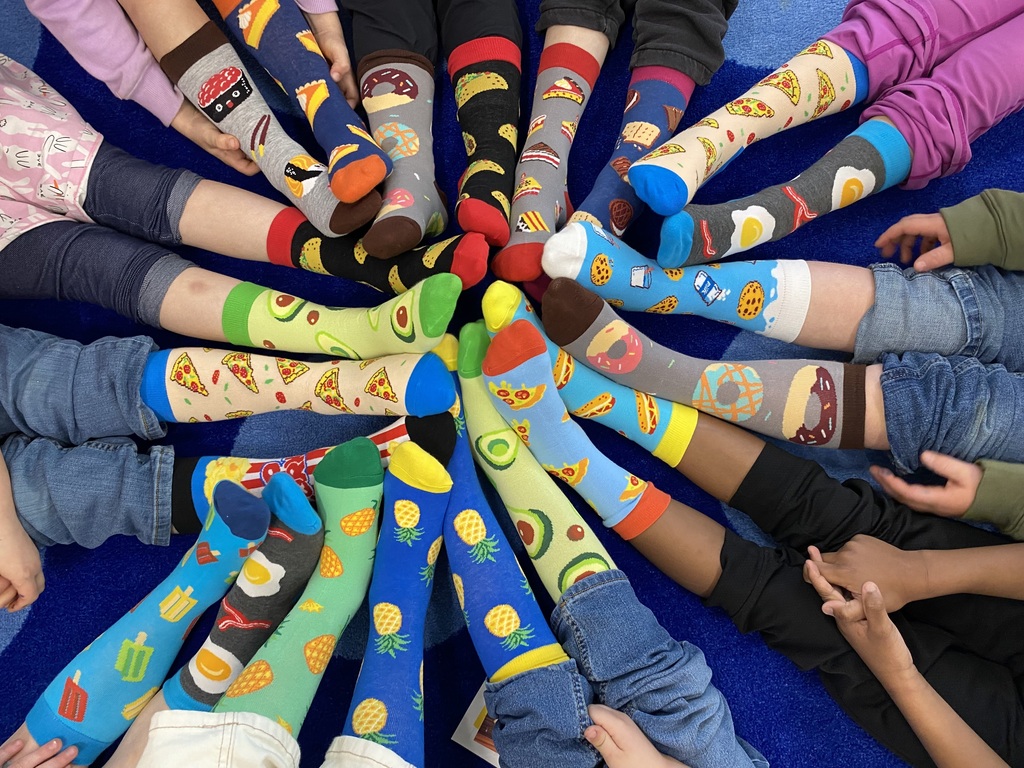 close up of the mismatched socks