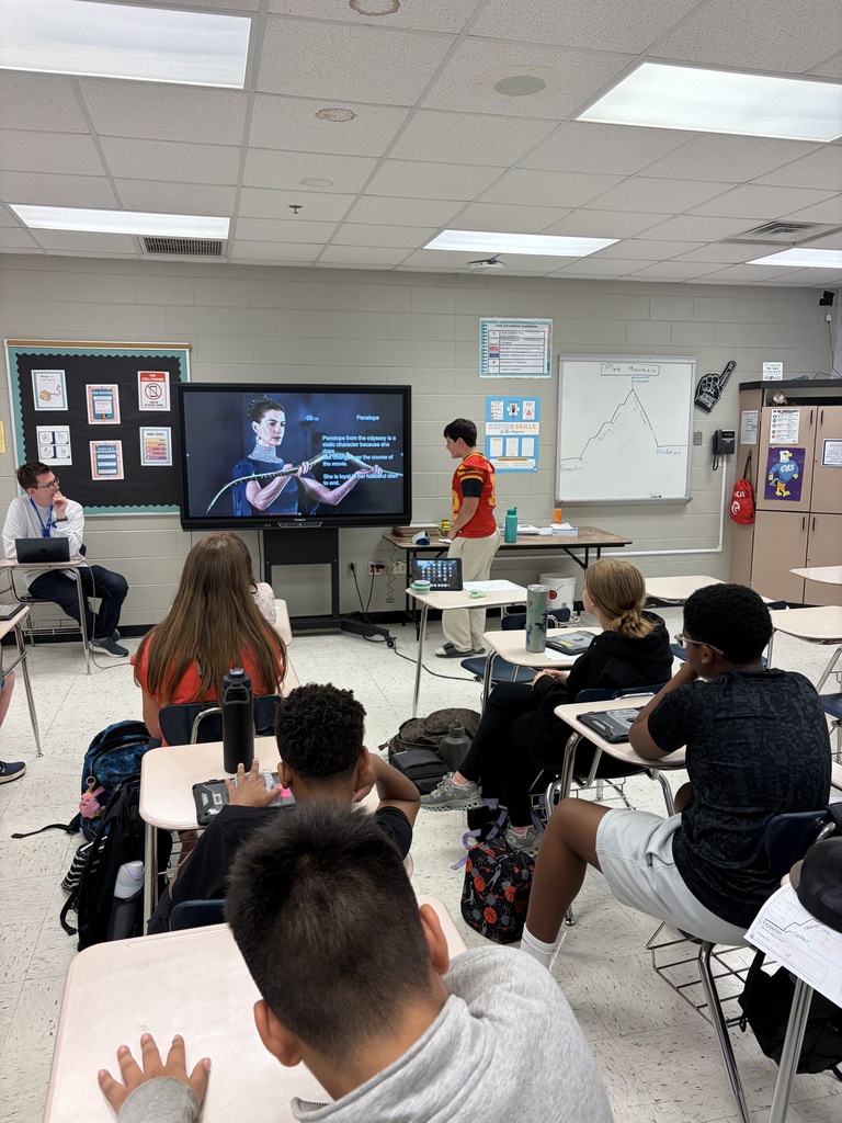 Student presenting about a character to the class
