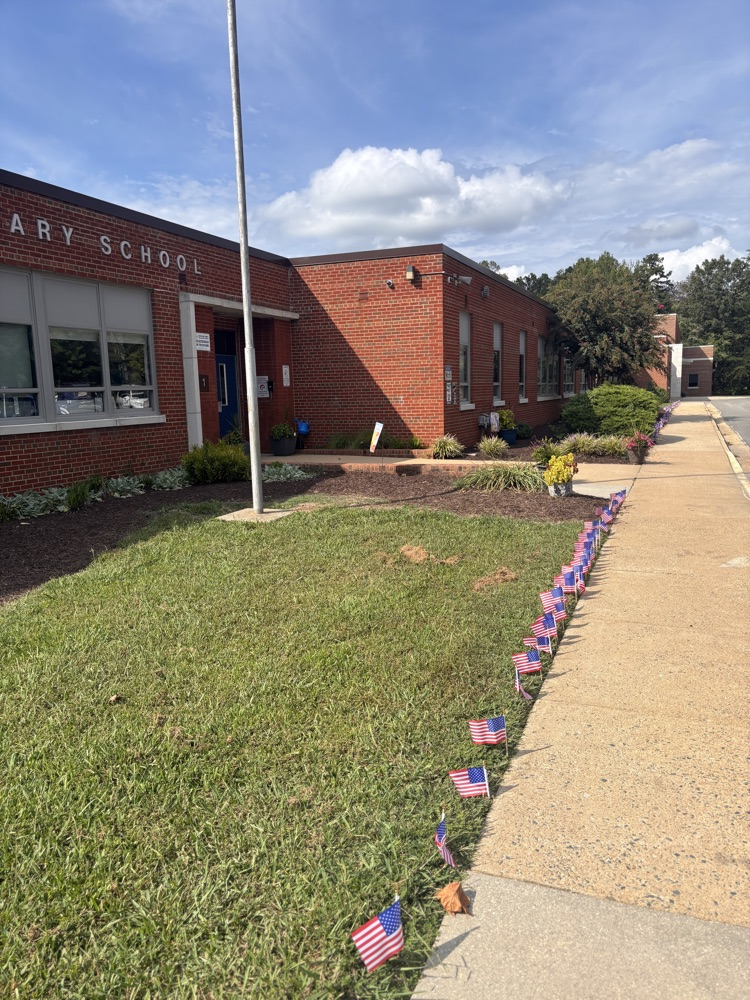 our school looks beautiful, decorated with red, white and blue!