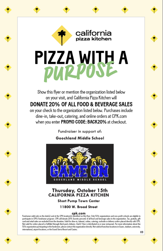 California Pizza Kitchen fundraiser Flyer