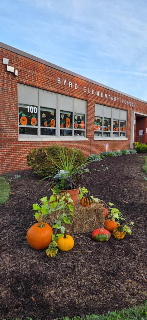 A beautiful fall display in front of our school.