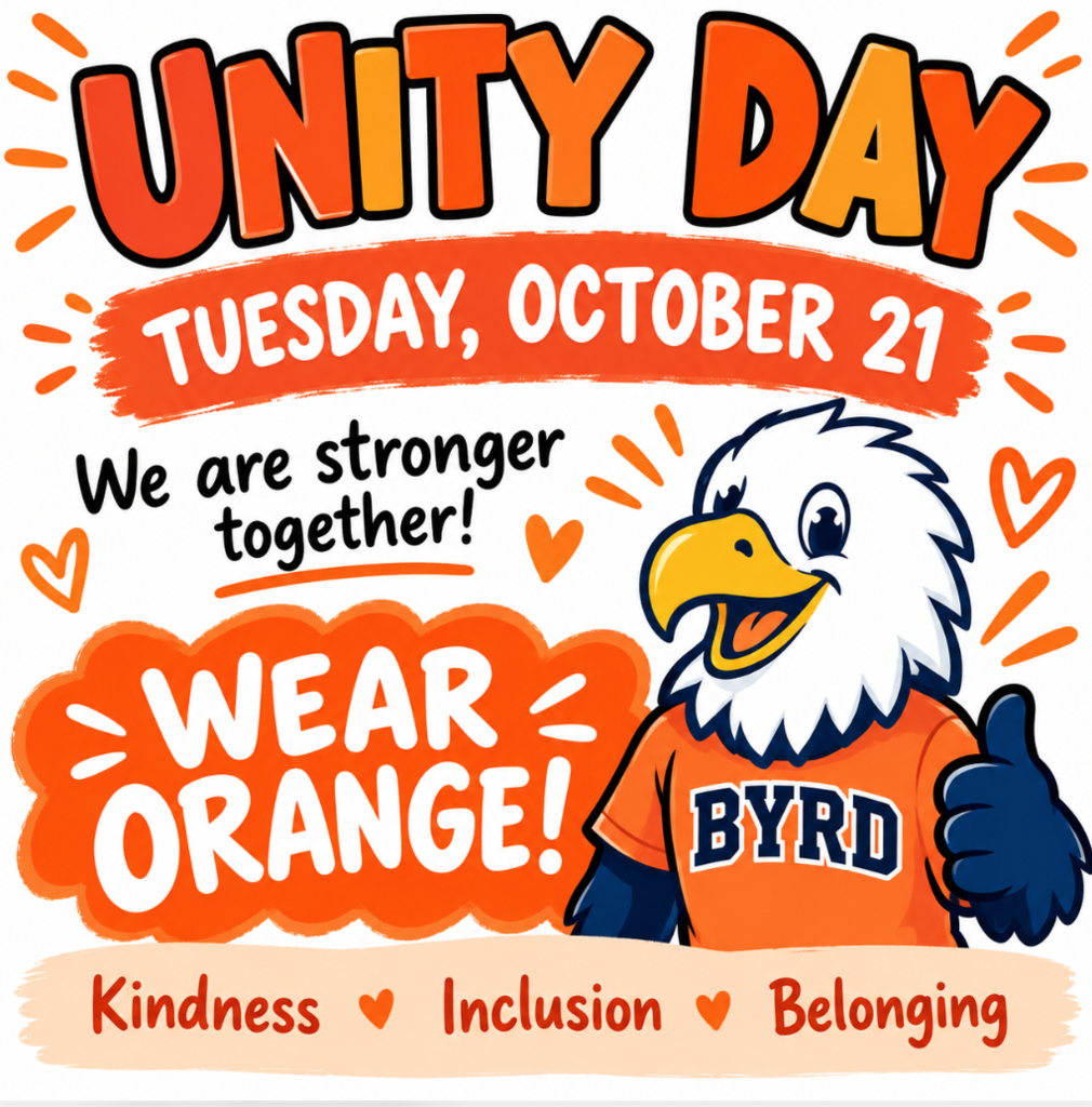 Clipart image of an eagle reminding everyone to wear orange for Unity Day on 10/21