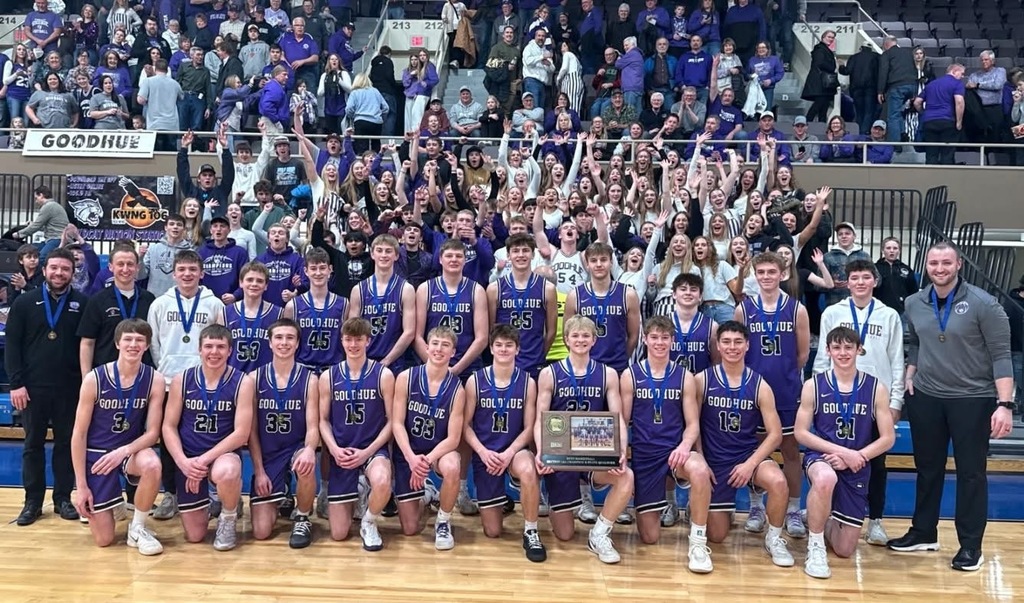 Boys basketball team posing for picture after winning section champions