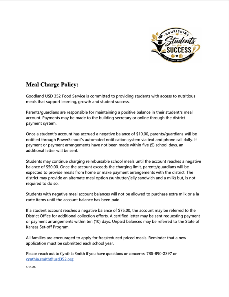 meal charge policy