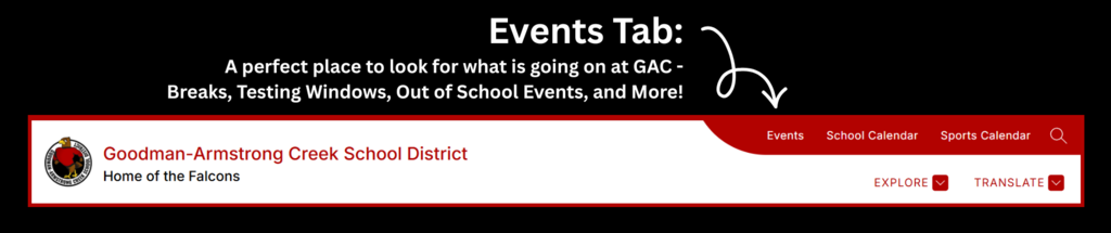 Events Tab on website