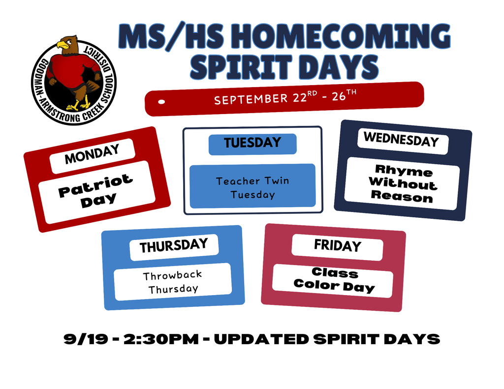 UPDATED MS/HS Spirit Days 
