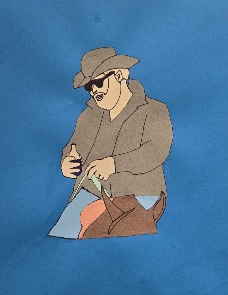 Man on Horsy - paper collage