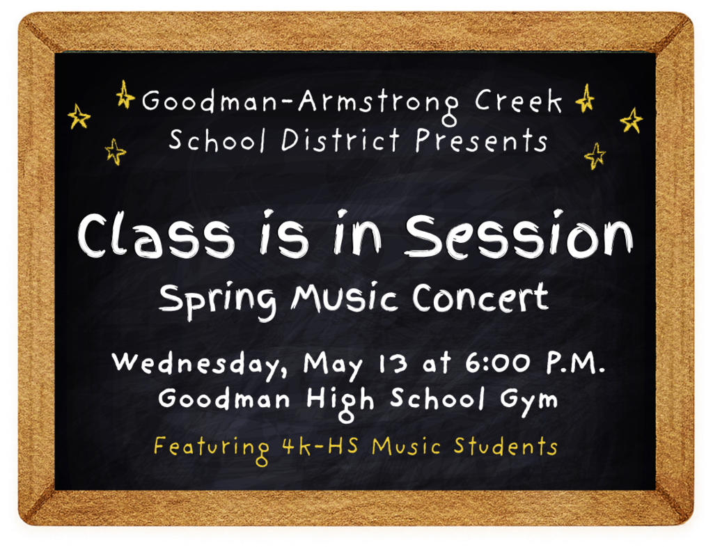 Spring Music Concert - Wednesday May 13th 6:00 PM