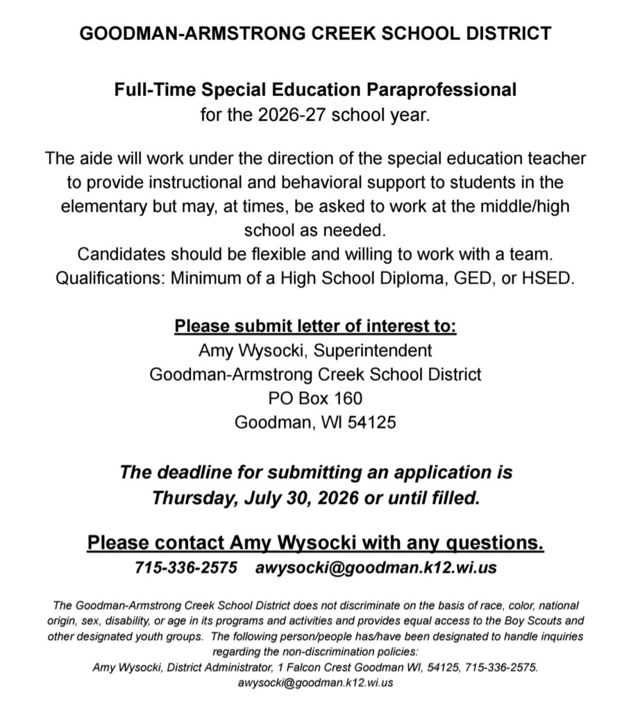 full time special education Para professional opening