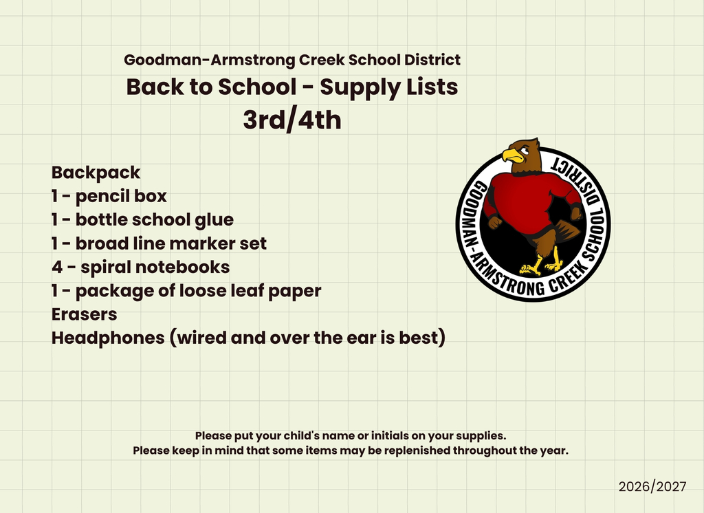 School List for 3rd/4th 