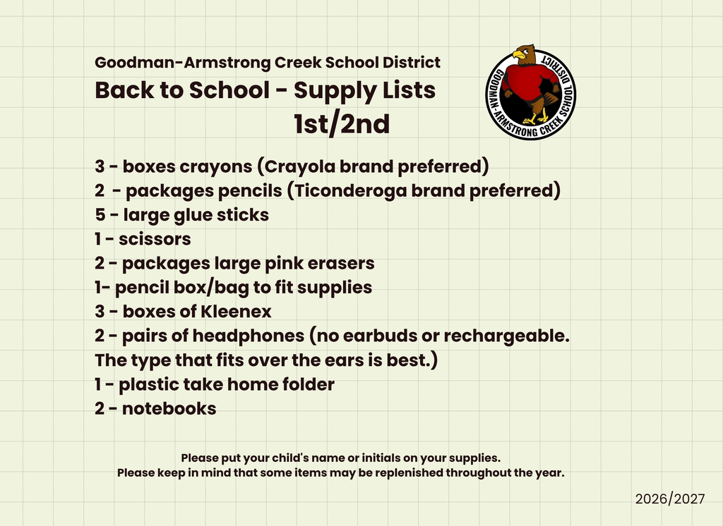 School List for 1st/2nd 