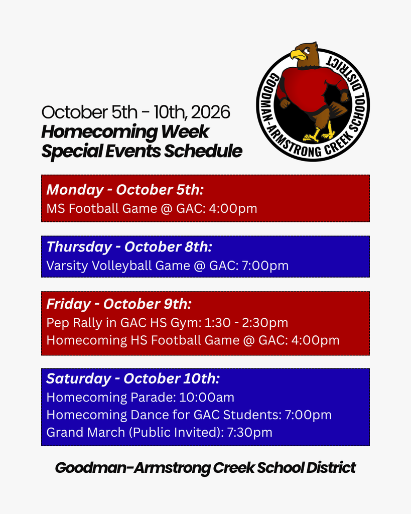 Homecoming Week Special Events Schedule
