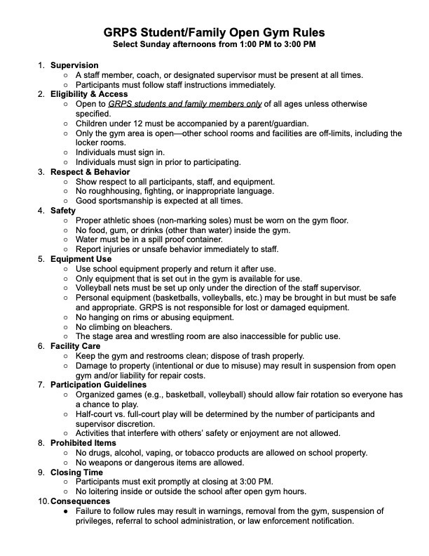 Open Gym Rules