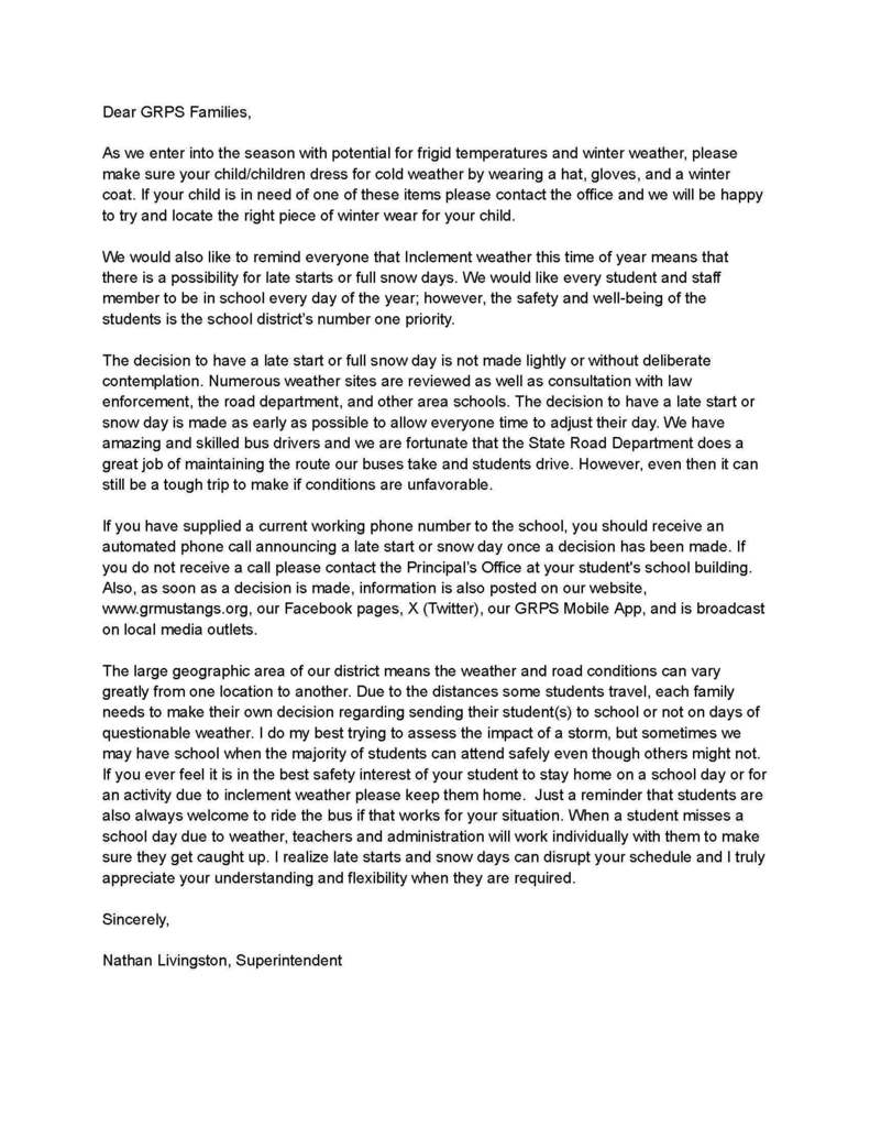 Winter Weather Letter