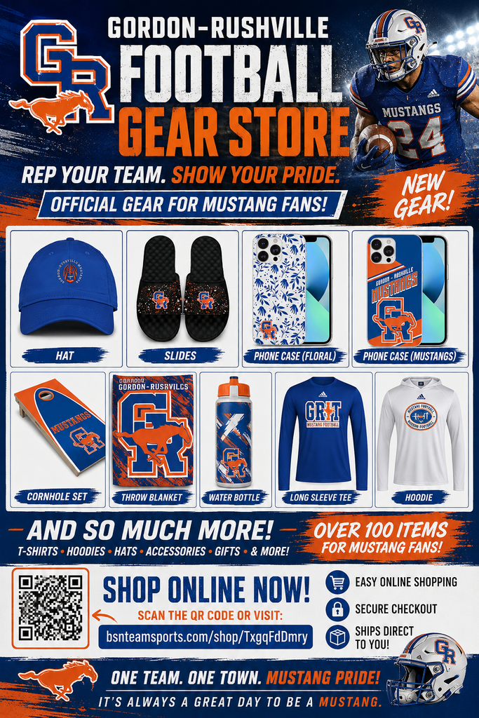 These are pictures of a few of the items for sale at the GRHS Football team store. There are many more at the web address listed, but there are many more at: https://bsnteamsports.com/shop/TxgqFdDmry