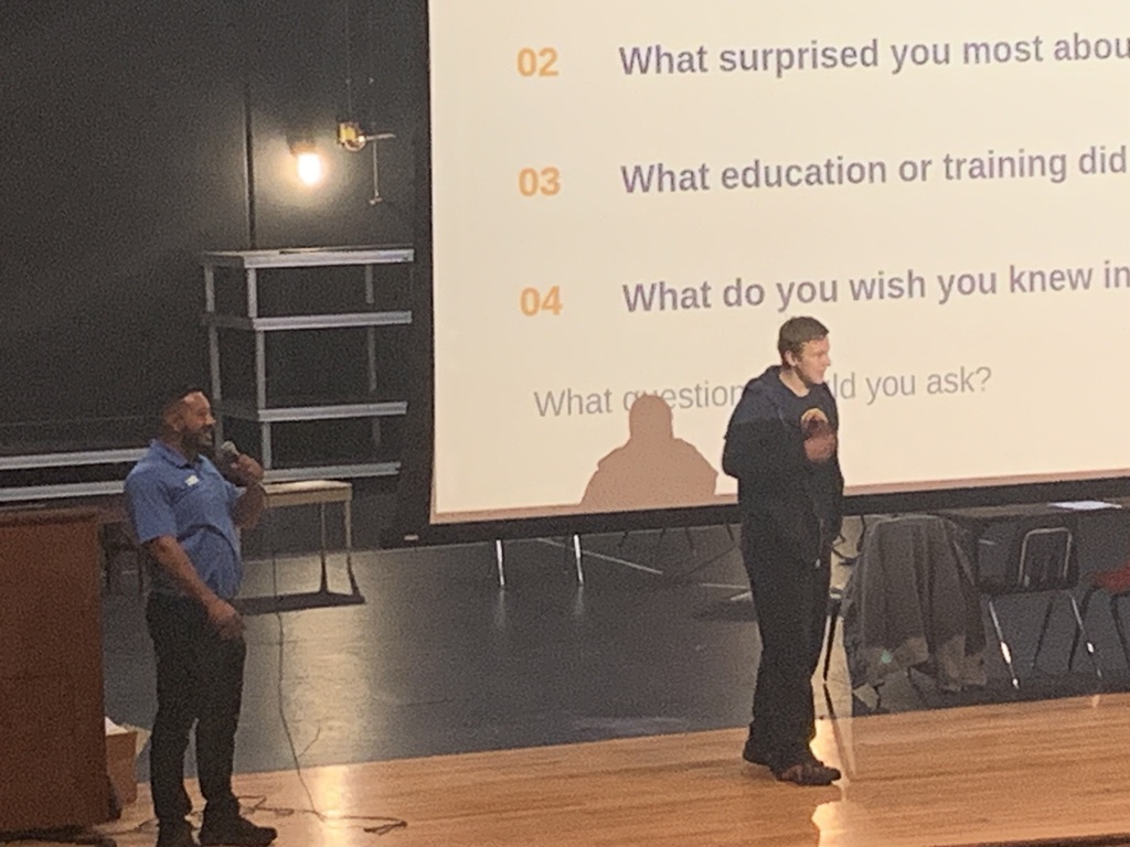 One of our GRHS students speaking in front of the crowd.