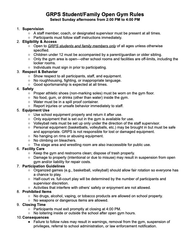 Open Gym Rules