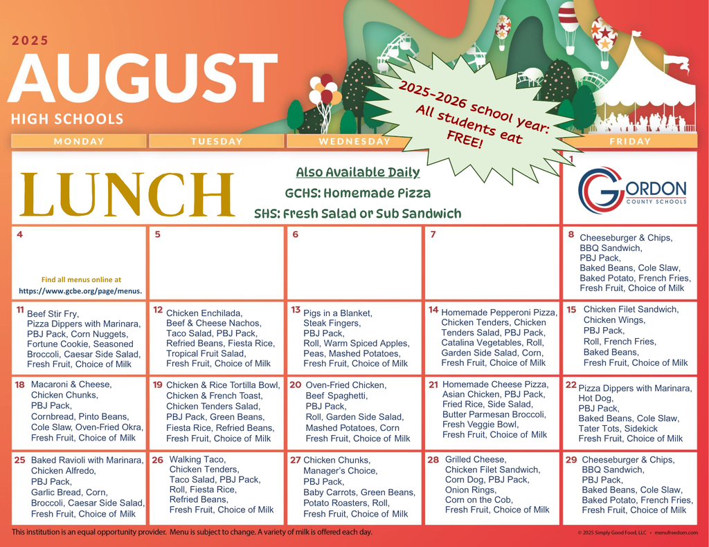 august menus
