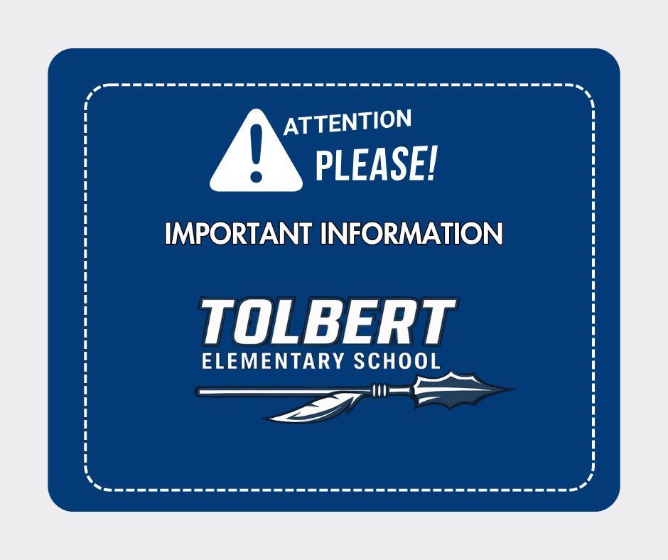 Tolbert Elementary – Day 2 Update We enjoyed a successful second day! Students are building friendships and adjusting to routines. Thank you for your patience with buses and car rider lines as we settle in. Morning Drop-Off Beginning Tuesday, August 12, 2025, students will walk to class independently. Staff and teachers will be available to assist. Car Rider Tags Please display your Tolbert car rider tag in the front window while in line. Need a tag? Stop by the front office. Transportation Changes All changes must be submitted in writing. Phone, email, or Dojo messages will not be accepted. Open House Paperwork Complete and return all forms as soon as possible. Lunch Visitors Lunch visits will begin after Labor Day. Visitors must be approved in Infinite Campus. Upcoming Assessments • This week (8/11–8/15): Exact Path Reading & Math (K–5) • Next week (8/18–8/22): Amira Reading & Acadience Math Thank you for your continued support! We remain committed to your child’s success at Tolbert Elementary.