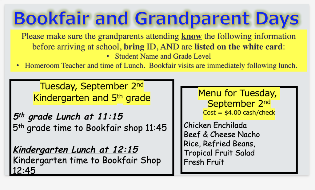 Tuesday grandparents schedule 5th and kindergarten