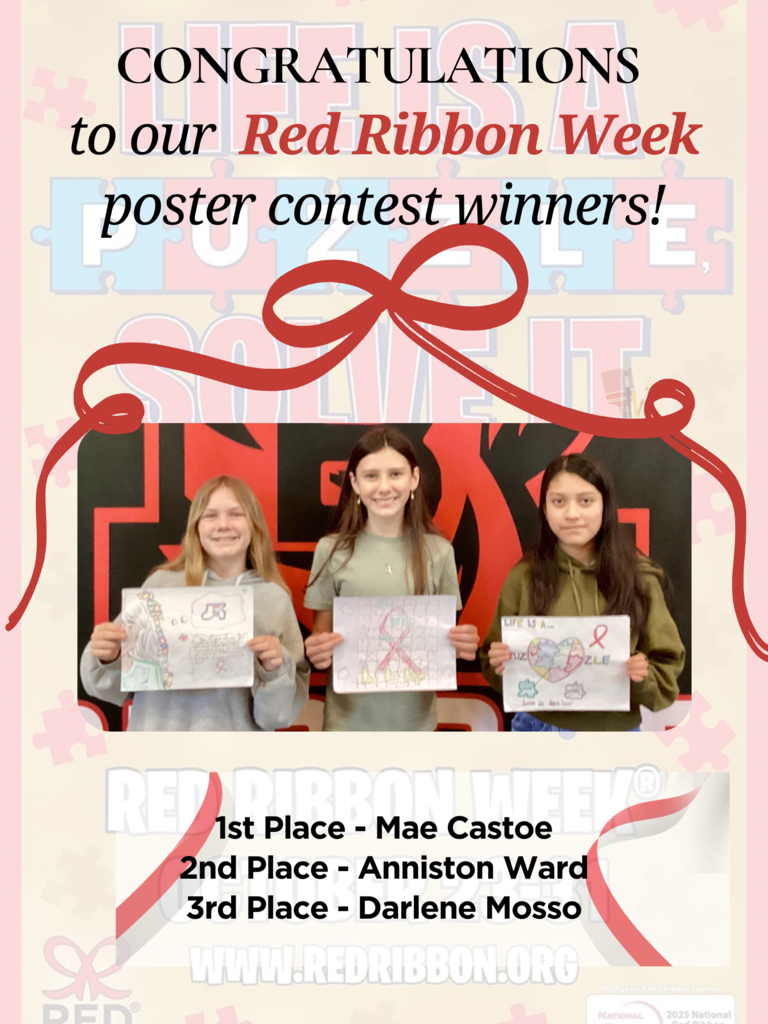 Three girls standing with their Red Ribbon Week posters.