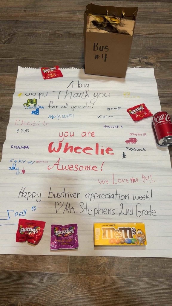 WE LOVE AND APPRECIATE OUR TOLBERT BUS DRIVERS! 💙 This week, in celebration of Georgia Bus Driver Appreciation Week, our students created thoughtful cards, and the TES Sunshine Committee provided special treats to show our gratitude. Our bus drivers play a vital role in ensuring students travel safely to and from school every day. We are truly thankful for their dedication, reliability, and hard work! Thank you to our amazing bus drivers: TES-1: Travis Trumbull TES-2: Marie Gallman TES-3: Pam Brown TES-4: Vanessa Jordan TES-5: Ashley Carroll TES-6: Leslie Trumbull TES-7: Teresa McQueen TES-8: Freddie Grindle TES-9: Cathy Williams GC-1: Meagan White