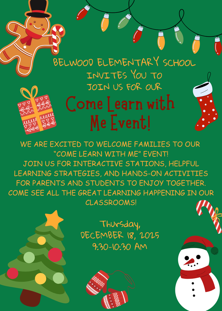 WE ARE EXCITED TO WELCOME FAMILIES TO OUR "COME LEARN WITH ME" EVENT! JOIN US FOR INTERACTIVE STATIONS, HELPFUL LEARNING STRATEGIES, AND HANDS-ON ACTIVITIES FOR PARENTS AND STUDENTS TO ENJOY TOGETHER. COME SEE ALL THE GREAT LEARNING HAPPENING IN OUR CLASSROOMS! Thursday, December 18, 2025  - 9:30-10:30 AM