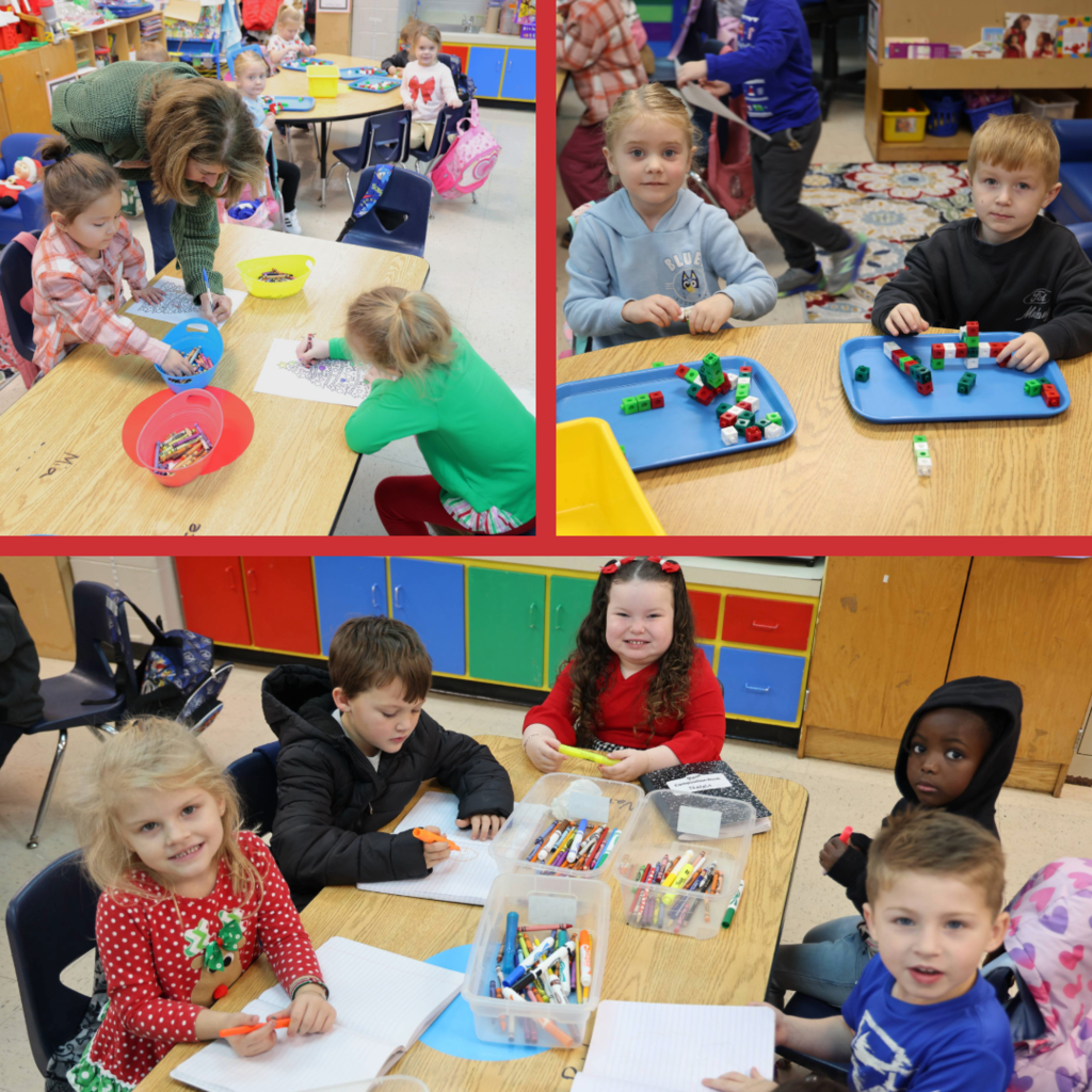 Pre-K students participating in station activities