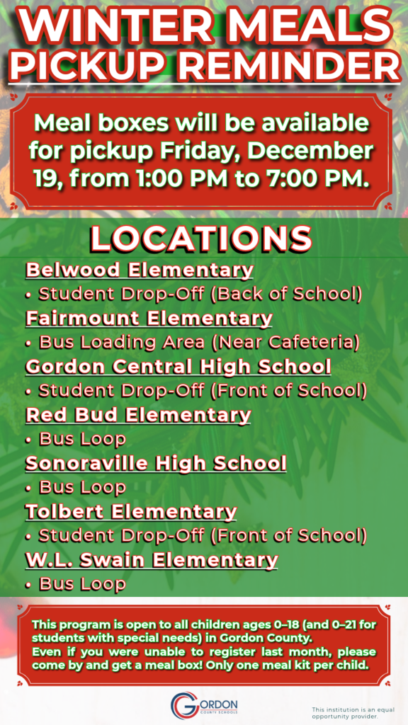 Winter Meal Pickup Reminder