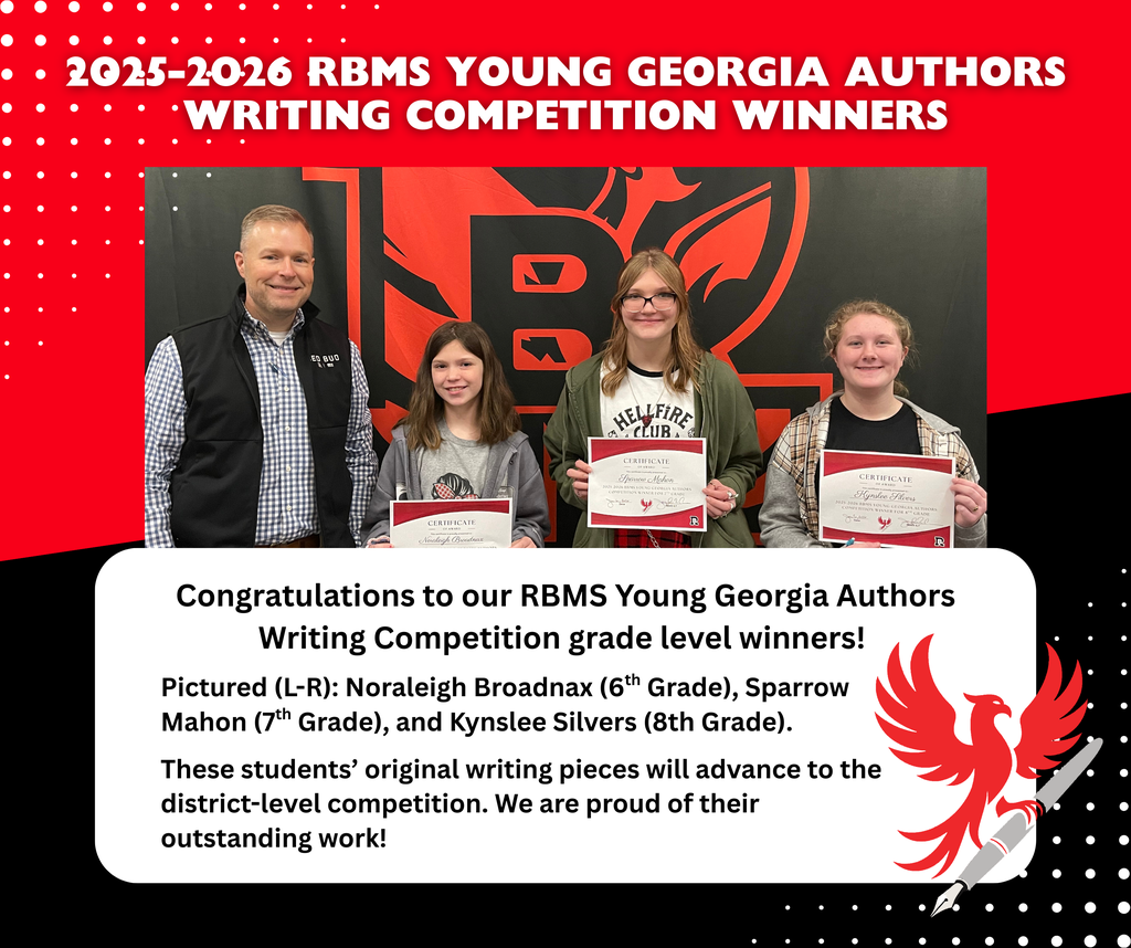 The school principal is stanind with three female students who are the young georgia author winners.