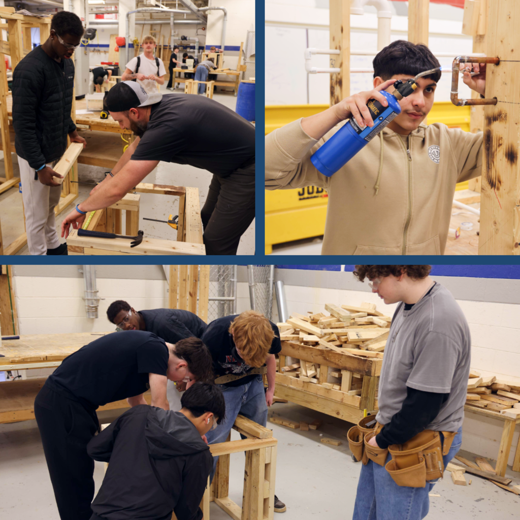 Students working on projects in construction class