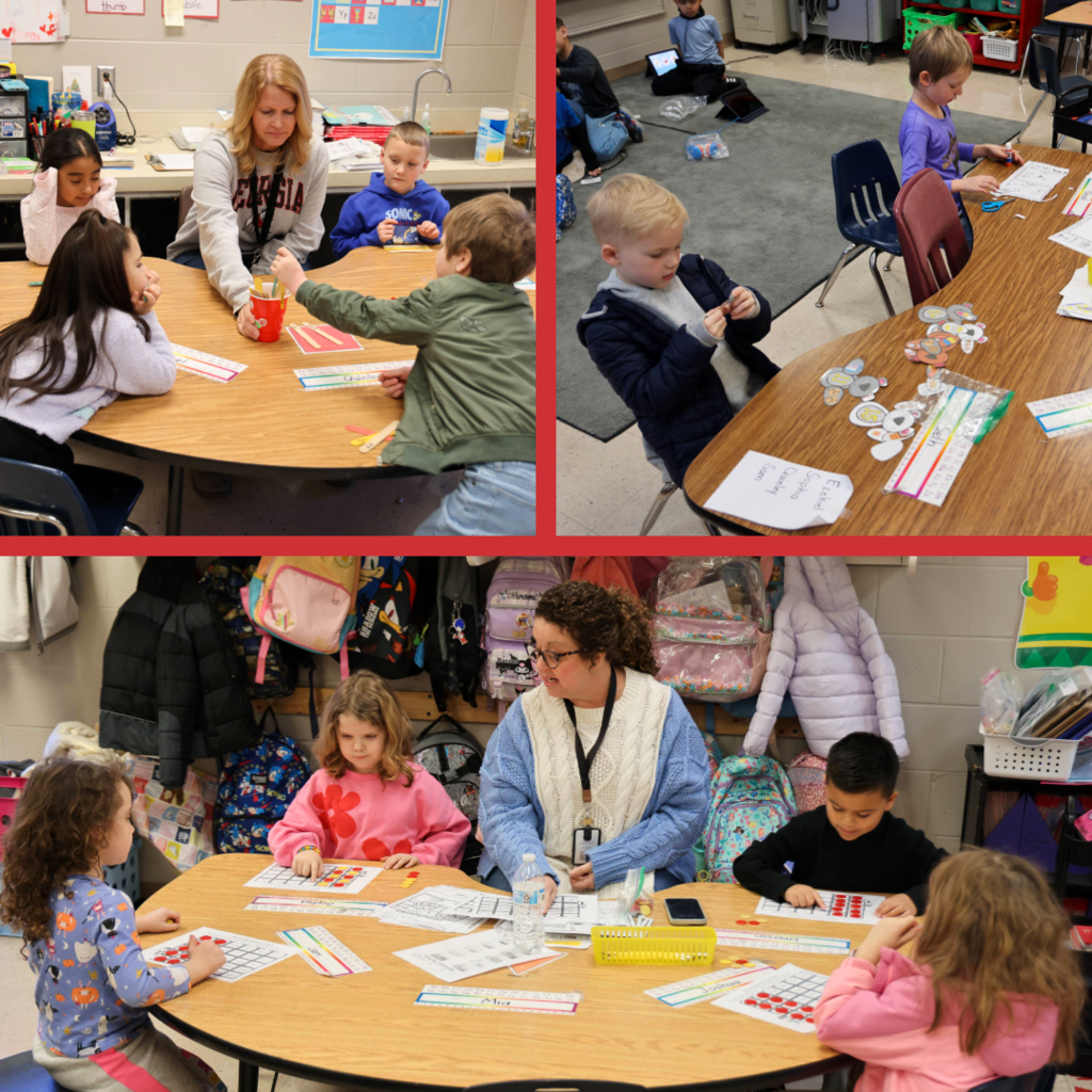 Teacher instructing students in reading small groups