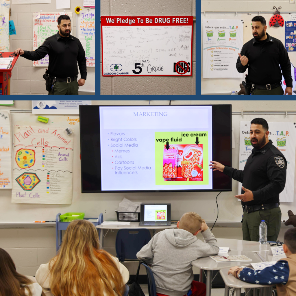 Deputy Erik Ochoa teaching 5th grade students about vapes