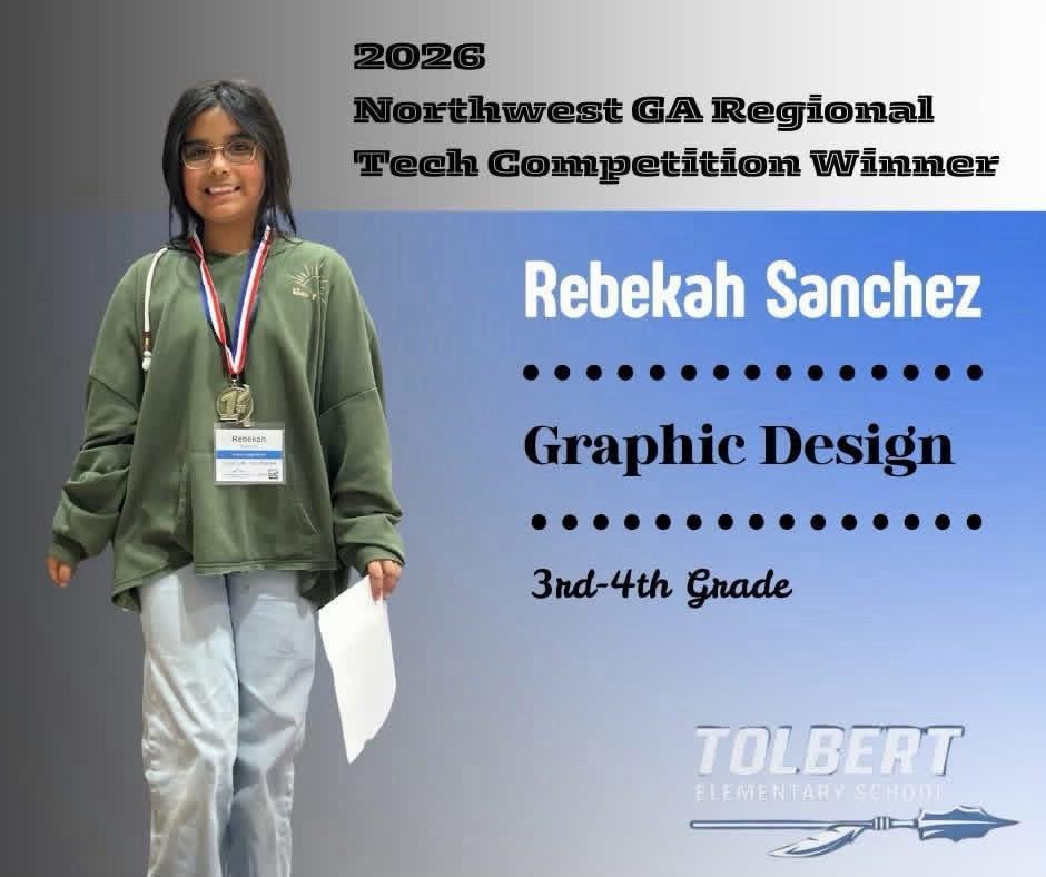 Congratulations to Our Regional Tech Winners!  We are proud to announce our 2026 Northwest Georgia Regional Technology Competition winners who are advancing to the State Level Competition!  Rebekah Sanchez – 3rd–4th Grade Graphic Design  Amerie Tipton & Olivia Hawkins – 5th–6th Grade Digital Photography  These students showcased incredible creativity, technical skill, and innovation. We can’t wait to see them represent Northwest Georgia at the state competition—way to go!