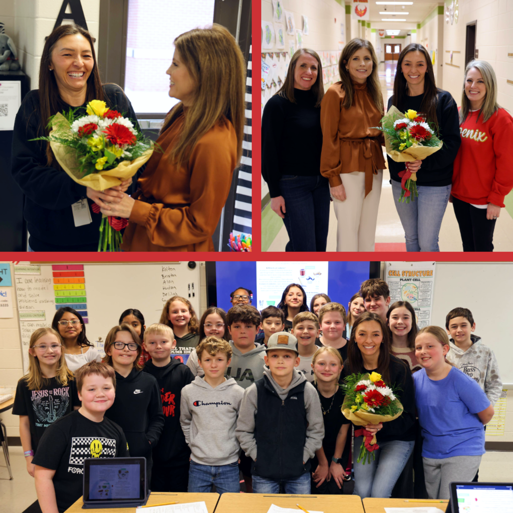 Tiffany Stamey, District Teacher of the Year Finalist, being recognized with her students and administrators