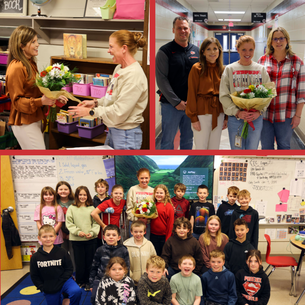 Mandy Futch, , District Teacher of the Year Finalist, being recognized with her students and administrators