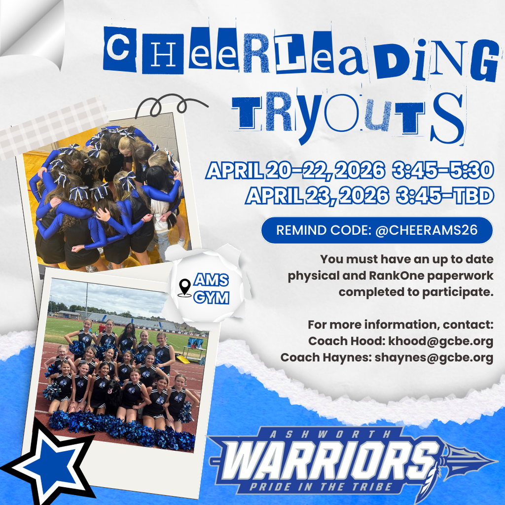 AMS cheer tryout flyer with dates and times
