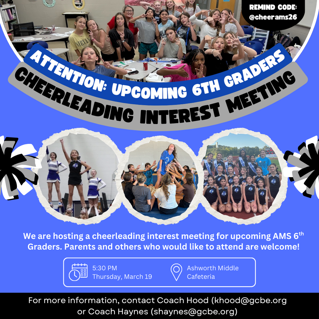 flyer with information about a cheerleading interest meeting for rising 6th graders and parents