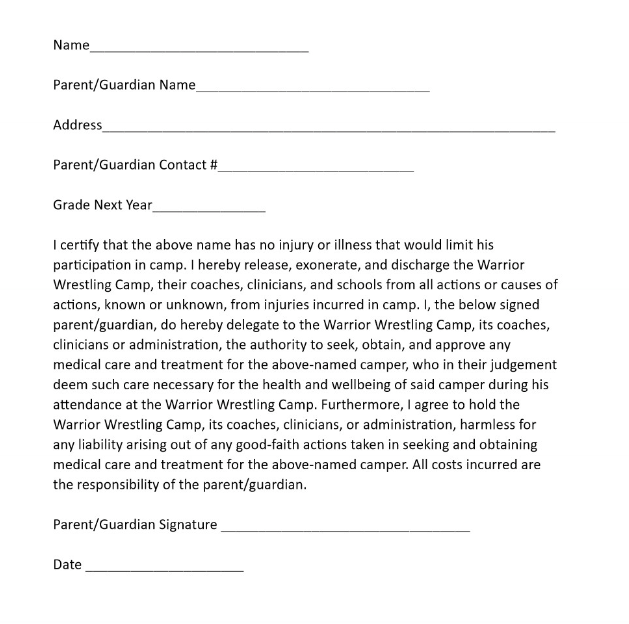 wrestling summer camp registration form