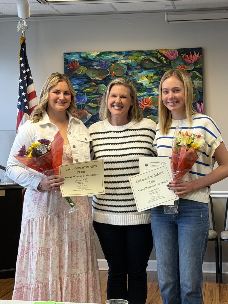 A picture with Calhoun Women's Club Student of the Month: Ansley Hall and Jessa Parker.