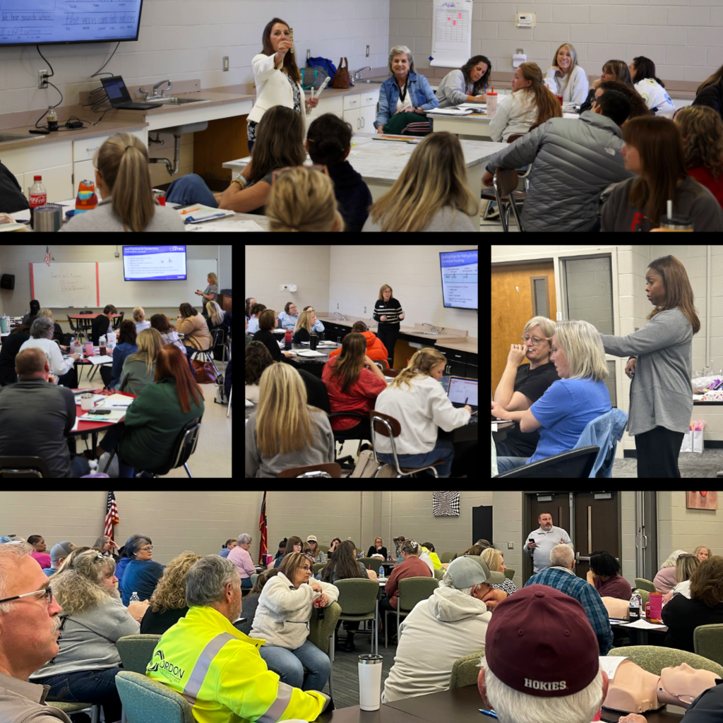Teachers and bus drivers sitting and listening to presenters