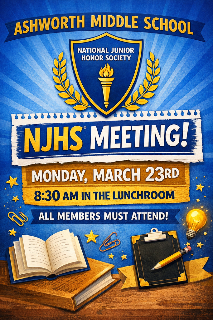NJHS Meeting flyer: There will be a meeting for ALL members. Monday, March 23rd at 8:30 am in the Lunchroom!